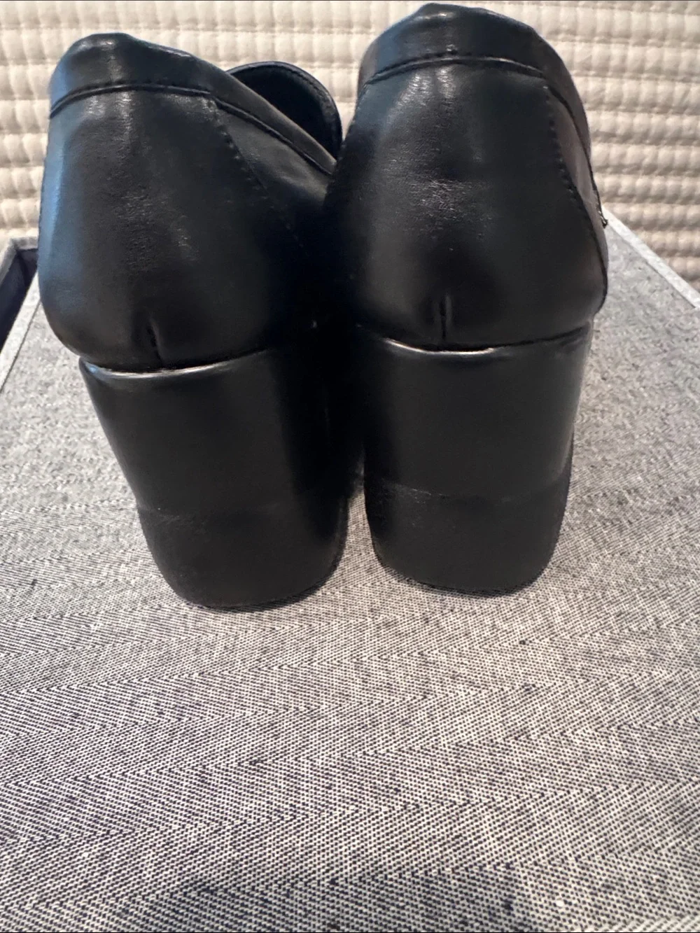 Classic Black Leather Penny Loafers for Woman high wedge size 7